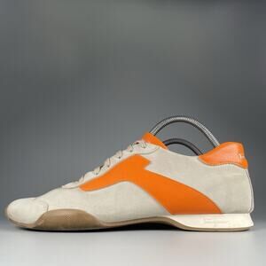 Salvatore Ferragamo Men's 9 D Low Cut Orange Leather Suede Casual Sneakers Shoes